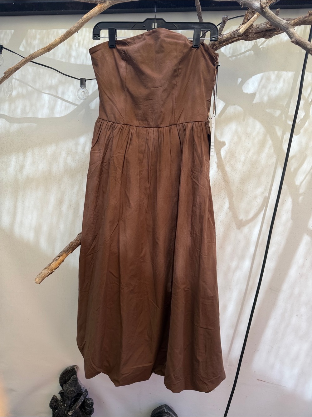 Elegant Strapless Chocolate Brown Midi Dress
